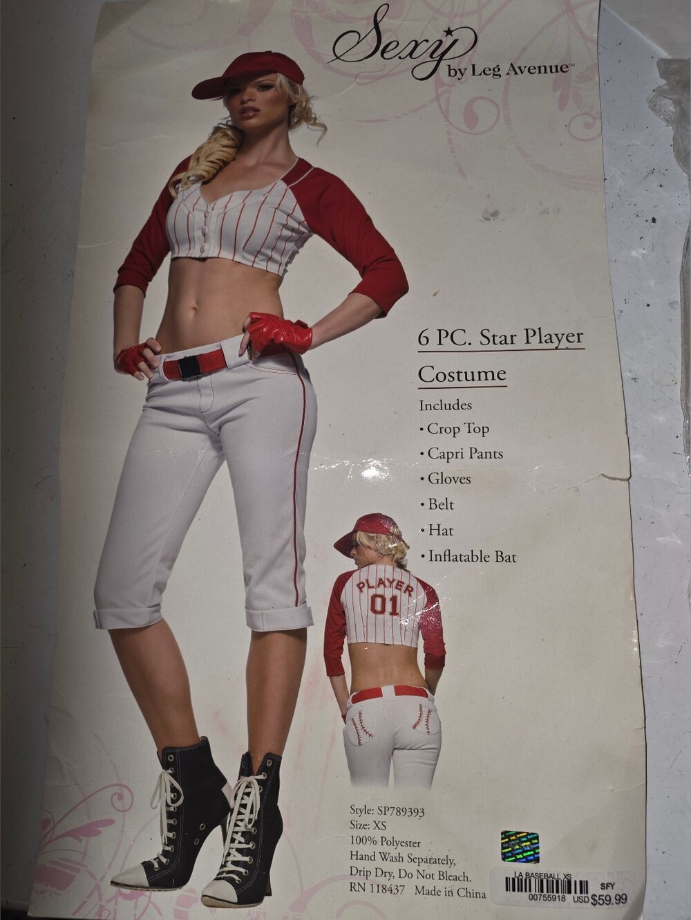 6pc Leg Avenue Star Player Baseball COSTUME XS